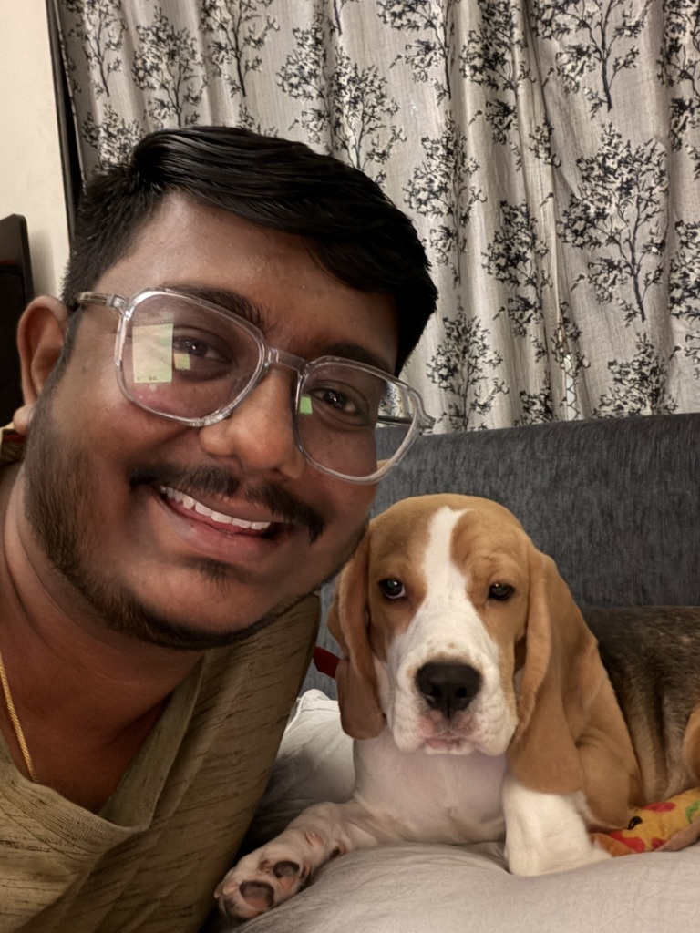 Kushal with Momo, his beagle
